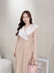 Đầm xòe cổ phối bèo, đính nút - GR0268
