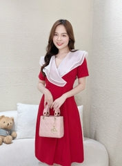 Đầm xòe cổ phối bèo, đính nút - GR0268