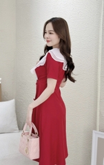 Đầm xòe cổ phối bèo, đính nút - GR0268