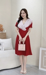 Đầm xòe cổ phối bèo, đính nút - GR0268