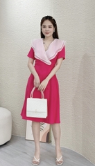 Đầm xòe cổ phối bèo, đính nút - GR0268
