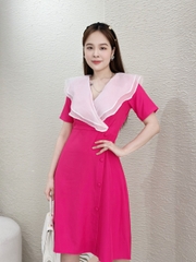 Đầm xòe cổ phối bèo, đính nút - GR0268