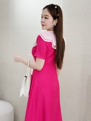 Đầm xòe cổ phối bèo, đính nút - GR0268
