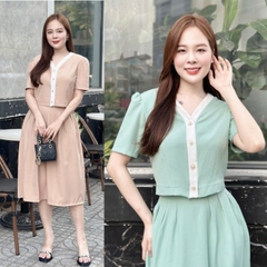 Set bộ áo phối viền, chân váy xòe có túi - GR0264