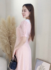 Đầm xòe voan giọt nước phói cổ trắng - GR0263