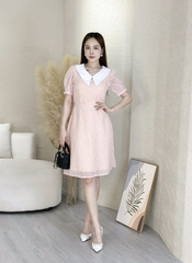 Đầm xòe voan giọt nước phói cổ trắng - GR0263