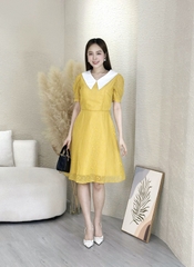 Đầm xòe voan giọt nước phói cổ trắng - GR0263