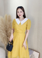 Đầm xòe voan giọt nước phói cổ trắng - GR0263