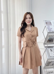 Set áo vest phối nơ, chân váy dập ly - GR0271