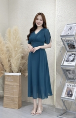 Đầm xòe form dài, xếp ly ngực, tay xẻ - GR0275
