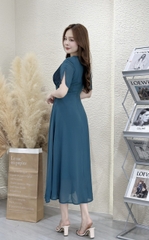 Đầm xòe form dài, xếp ly ngực, tay xẻ - GR0275