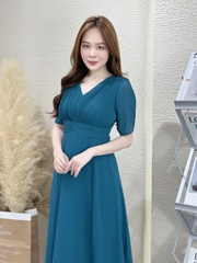 Đầm xòe form dài, xếp ly ngực, tay xẻ - GR0275