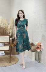 Đầm xòe họa tiết hoa, cổ giọt nước đính nút, có túi - GR0279
