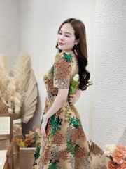 Đầm xòe họa tiết hoa, cổ giọt nước đính nút, có túi - GR0279