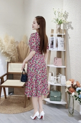 Đầm xòe hoa nhí cổ phối ren, đính nút, có túi - GR0281