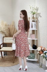 Đầm xòe hoa nhí cổ phối ren, đính nút, có túi - GR0281