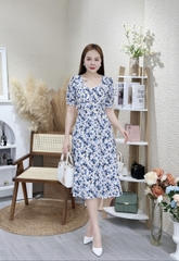 Đầm xòe hoa nhí cổ phối ren, đính nút, có túi - GR0281