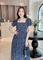 Đầm xòe hoa cổ vuông xếp ly ngực, tay phồng bo chun - GR0287