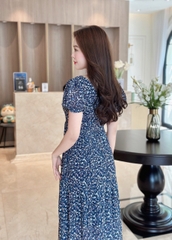 Đầm xòe hoa cổ vuông xếp ly ngực, tay phồng bo chun - GR0287