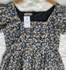 Đầm xòe hoa cổ vuông xếp ly ngực, tay phồng bo chun - GR0287