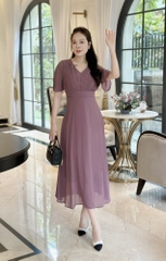 Đầm maxi form dài xếp ly ngực, tay loe - GR0288