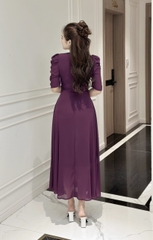 Đầm maxi form dài, xếp ly ngực và eo đính ngọc, tay phồng - GR0293