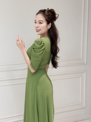 Đầm maxi form dài, xếp ly ngực và eo đính ngọc, tay phồng - GR0293