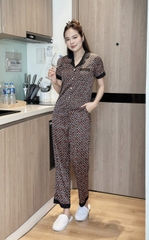 Set bộ pijama phối viền đen, quần lưng thun có túi - GR0294