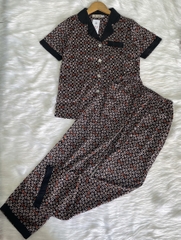 Set bộ pijama phối viền đen, quần lưng thun có túi - GR0294