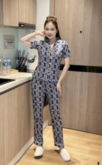 Set bộ pijama phối viền trắng, quần lưng thun có túi - GR0295