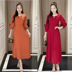 Đầm maxi form dài đính nút ngực, tay lỡ bo thun - GR0298