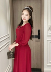 Đầm maxi form dài đính nút ngực, tay lỡ bo thun - GR0298