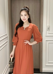 Đầm maxi form dài đính nút ngực, tay lỡ bo thun - GR0298