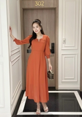 Đầm maxi form dài đính nút ngực, tay lỡ bo thun - GR0298