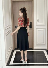 Đầm xòe phối cổ sen, khoen eo, tay hơi phồng - GR0299