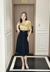Đầm xòe phối cổ sen, khoen eo, tay hơi phồng - GR0299