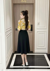 Đầm xòe phối cổ sen, khoen eo, tay hơi phồng - GR0299