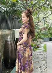 Đầm xòe cổ bẻ đính nút, tay phồng, có túi - GR0300