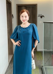 Đầm suông trơn đính hoa đính ngọc, tay loe, có túi - GR0303