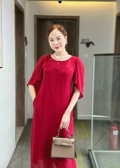 Đầm suông trơn đính hoa đính ngọc, tay loe, có túi - GR0303