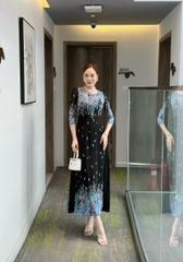 Đầm áo dài họa tiết hoa, cổ tròn, tay lỡ - GR0304