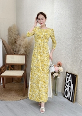 Đầm giả áo dài họa tiết hoa nhí, tay phồng - GR0302