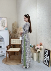 Đầm giả áo dài họa tiết hoa nhí, tay phồng - GR0302