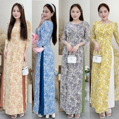 Đầm giả áo dài họa tiết hoa nhí, tay phồng - GR0302