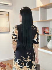 Đầm suông hoa tay hơi phồng đính nút, có túi - GR0305