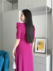Đầm maxi form dài, bèo ngực đính ngọc, khoen eo, tay phồng - GR0307