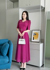 Đầm maxi form dài, bèo ngực đính ngọc, khoen eo, tay phồng - GR0307