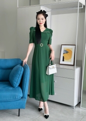 Đầm maxi form dài, bèo ngực đính ngọc, khoen eo, tay phồng - GR0307