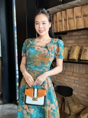 Đầm maxi form dài, cổ xếp cách điệu, xếp ly eo -GR0309