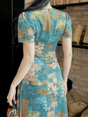 Đầm maxi form dài, cổ xếp cách điệu, xếp ly eo -GR0309